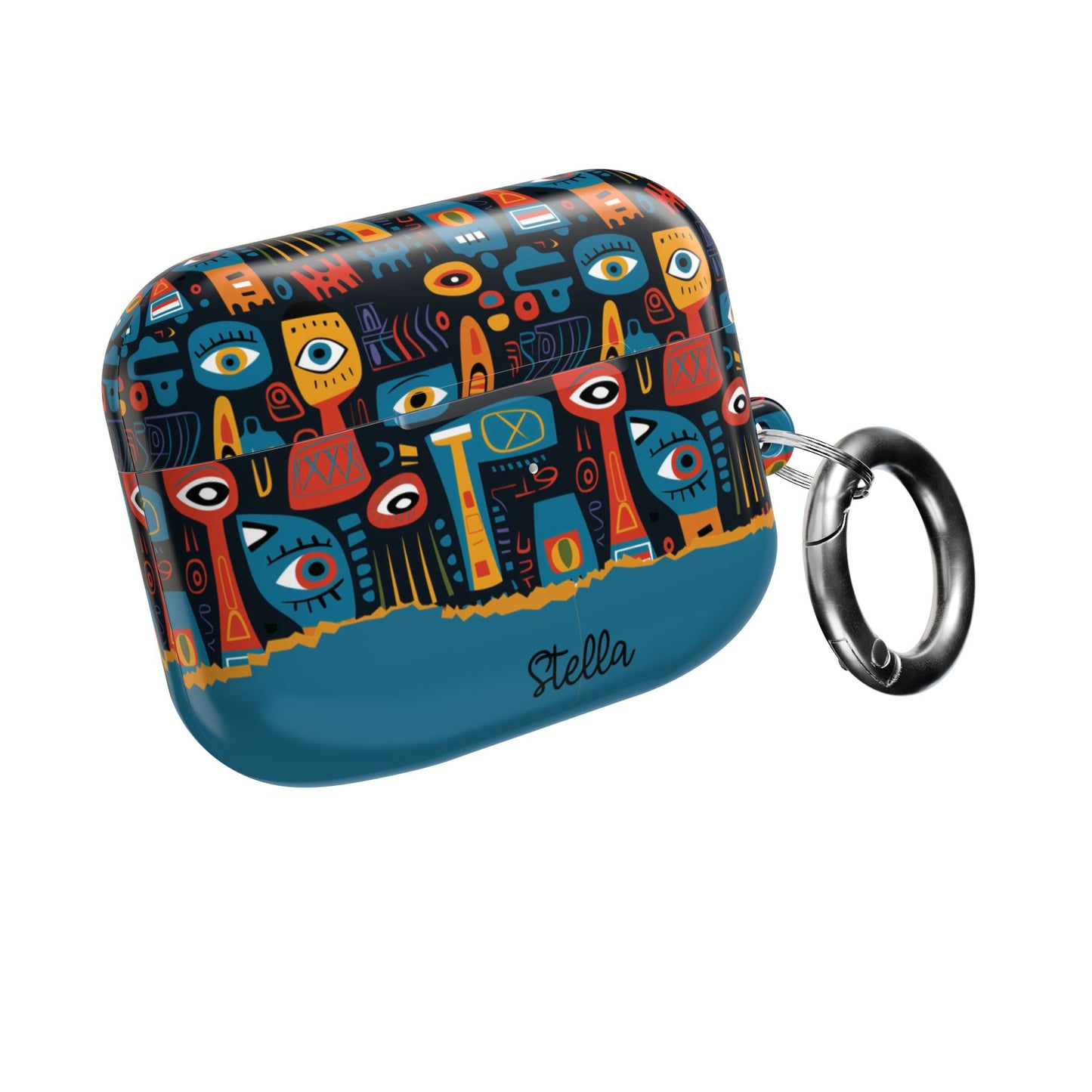 Personalized Abstract Eye Pattern AirPod Case — Colorful Tribal Graphic with Custom Text/Name