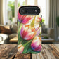 Tulip Glow Tough iPhone Magnetic Case, Floral Design, Spring Gift, Durable Protection, Smartphone Accessories, MagSafe Accessories, Stained Glass Tulip Gift