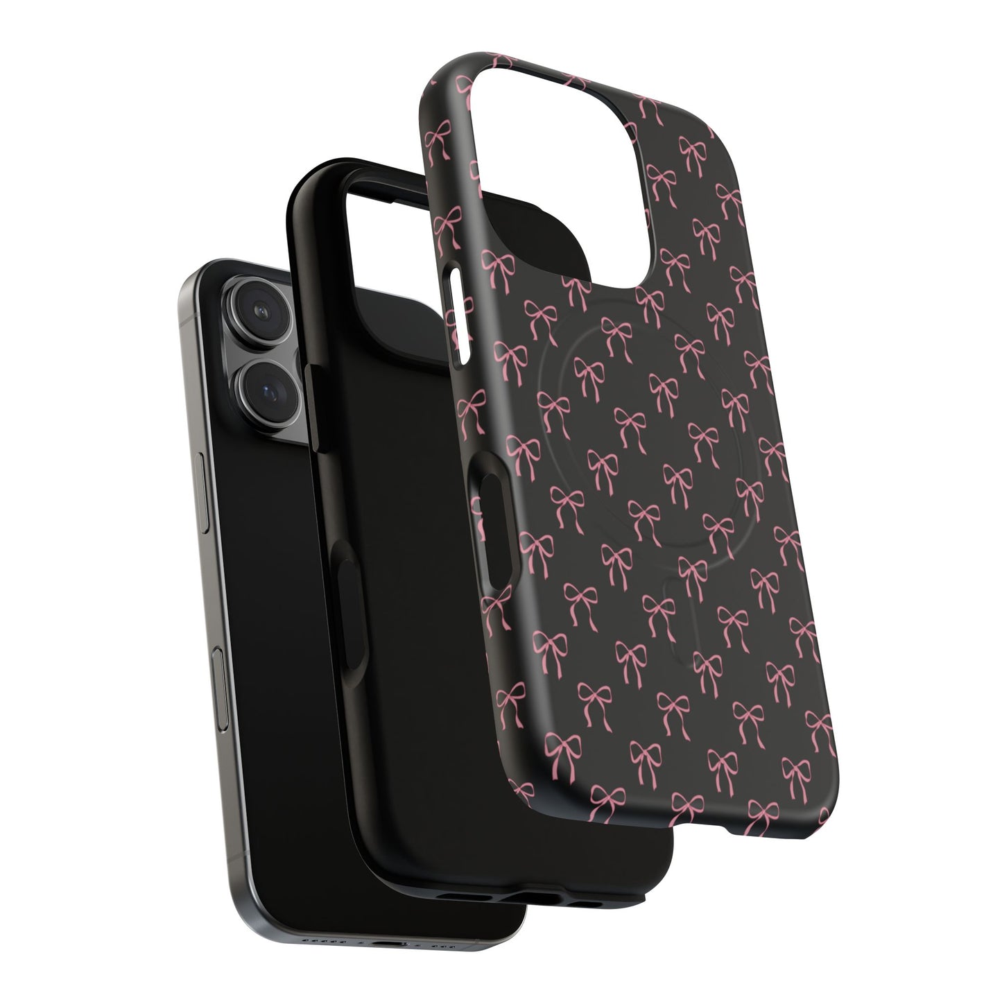 Coquette Chic Bow-Patterned Tough Magnetic iPhone Case, Stylish Gift for Her, Protective iPhone Cover, Trendy Accessory, iPhone Birthday Gift, Fashionable Tech