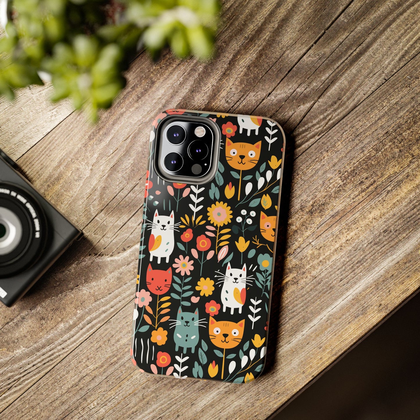Whimsical Feline Garden iPhone and Samsung Tough Phone Cases,