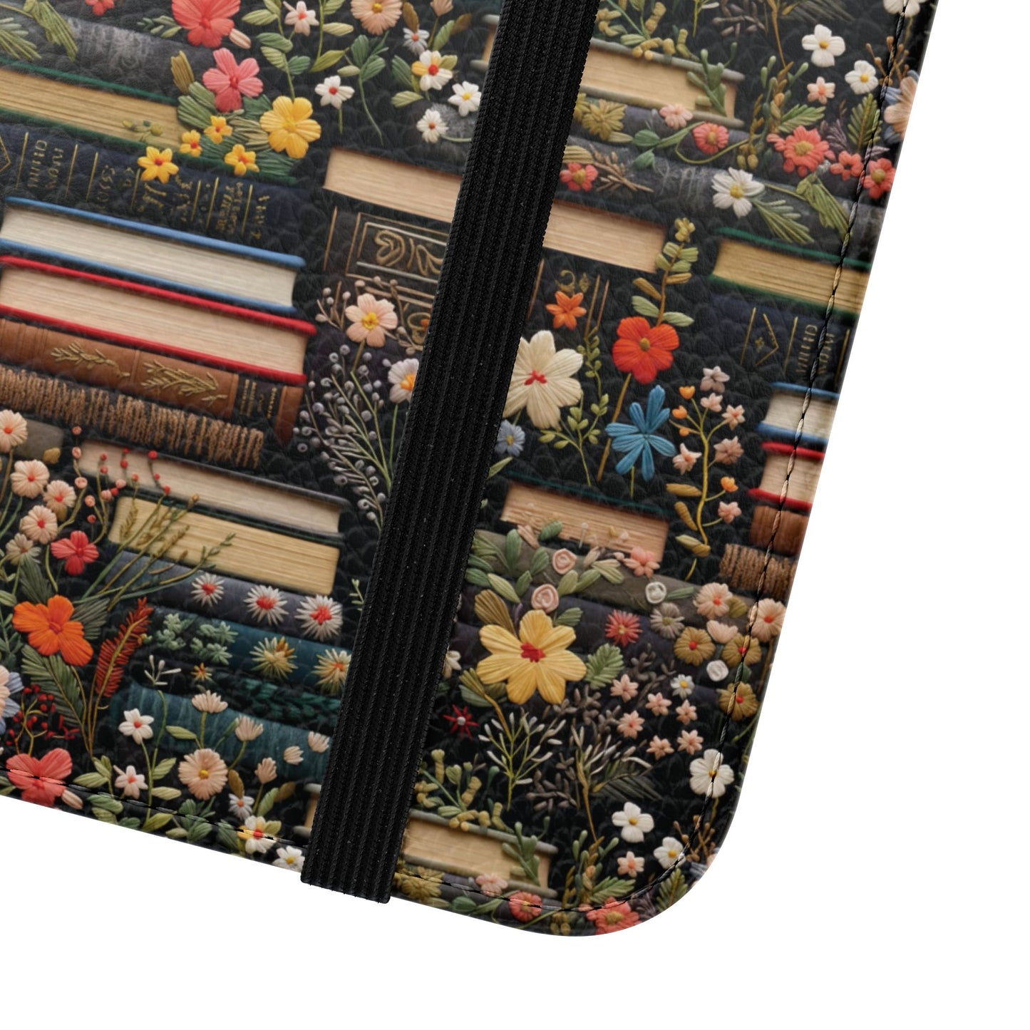 Book Stack Floral Flip iPhone and Samsung Phone Case — Vintage Library Wallet Cover.