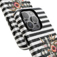 Grace in Bloom Tough Magnetic iPhone Case with Floral Cross Design, Boho iPhone Cover, Striped iPhone Case, Unique Religious Gift, Trendy Cell iPhone Accessory.