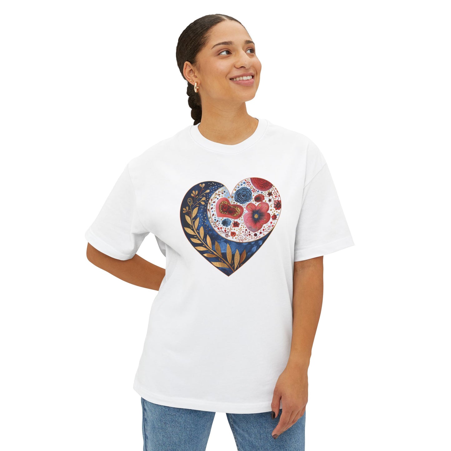 Floral Hearts Unisex Oversized Bella Canvas Boxy Tee