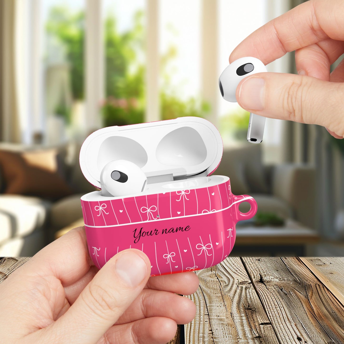 Personalized Pink Bow Coquette AirPod Cases — Custom Name Protective Cover