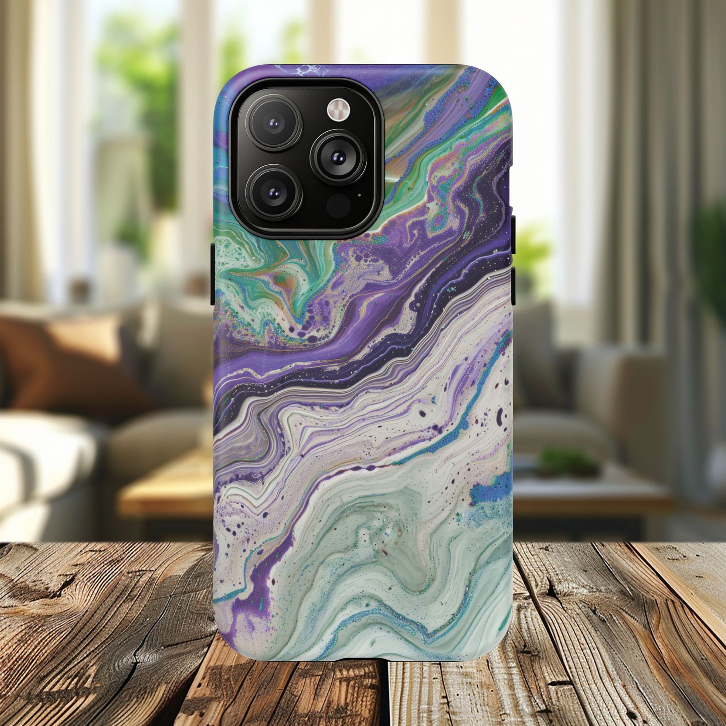 Stylish Purple Acrylic Tough Magnetic iPhone Cases, Unique Protective Cases for iPhone, Colorful Marble Design, Great Gift for iPhone Lovers