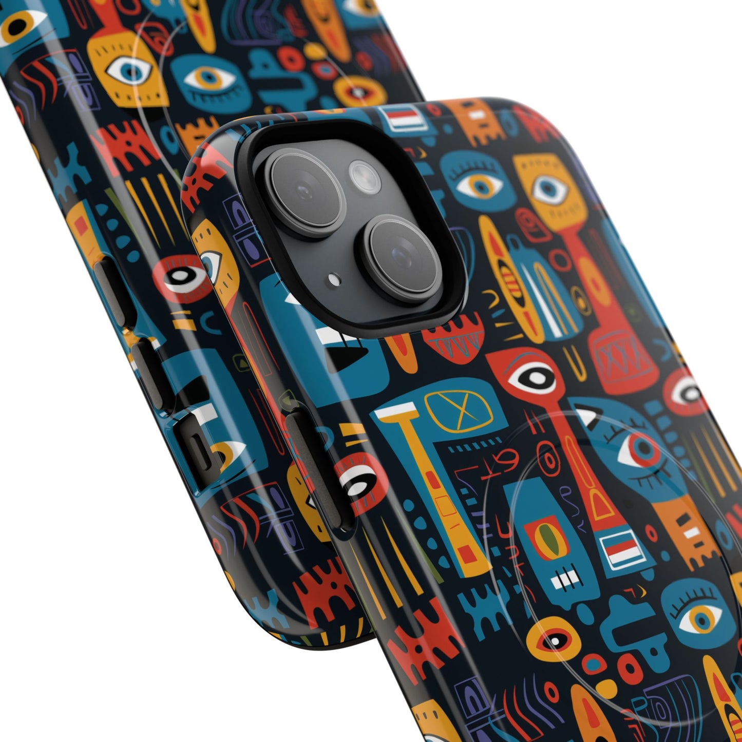 Urban Totem Vibe Tough iPhone Magnetic Case, Colorful Bohemian Art, Unique Gift for Him/Her, Holiday Accessory, iPhone Protection, MagSafe iPhone Case.