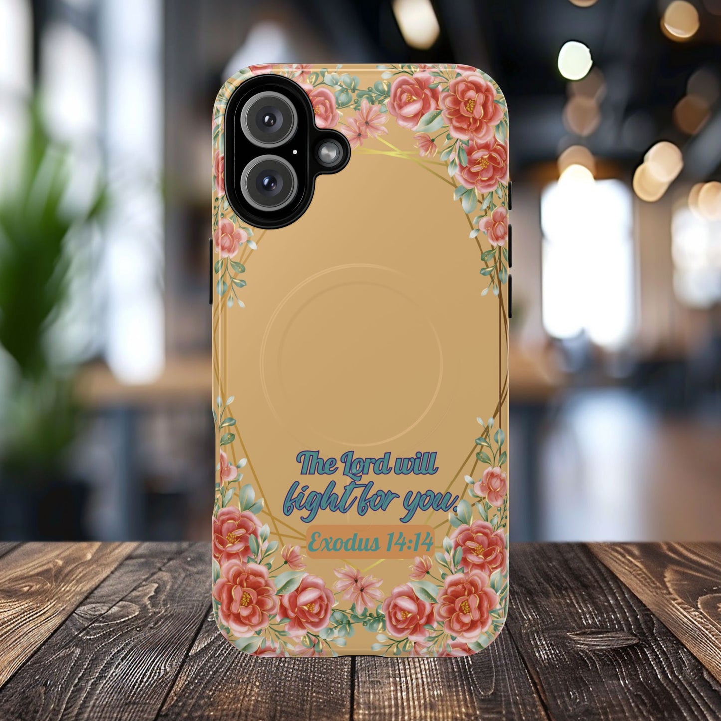 The Lord will Fight for You Exodus 14:14, Inspirational Gift, Tough MagSafe®  Magnetic Case Scripture, Sunflower Bible Verse, iPhone® 13, 14, iPhone 15, iPhone 16, 17, Pro, Pro Max, Plus.