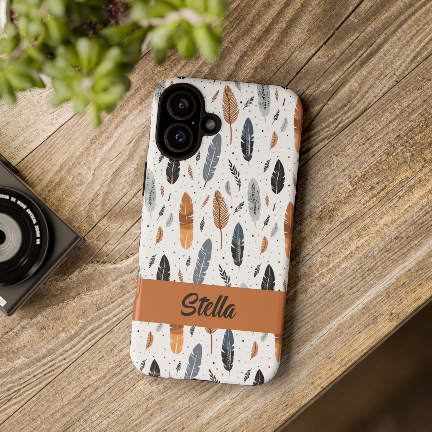 Personalized Whispering Feathers Samsung, Google Pixel and iPhone Case, Custom Name Case.