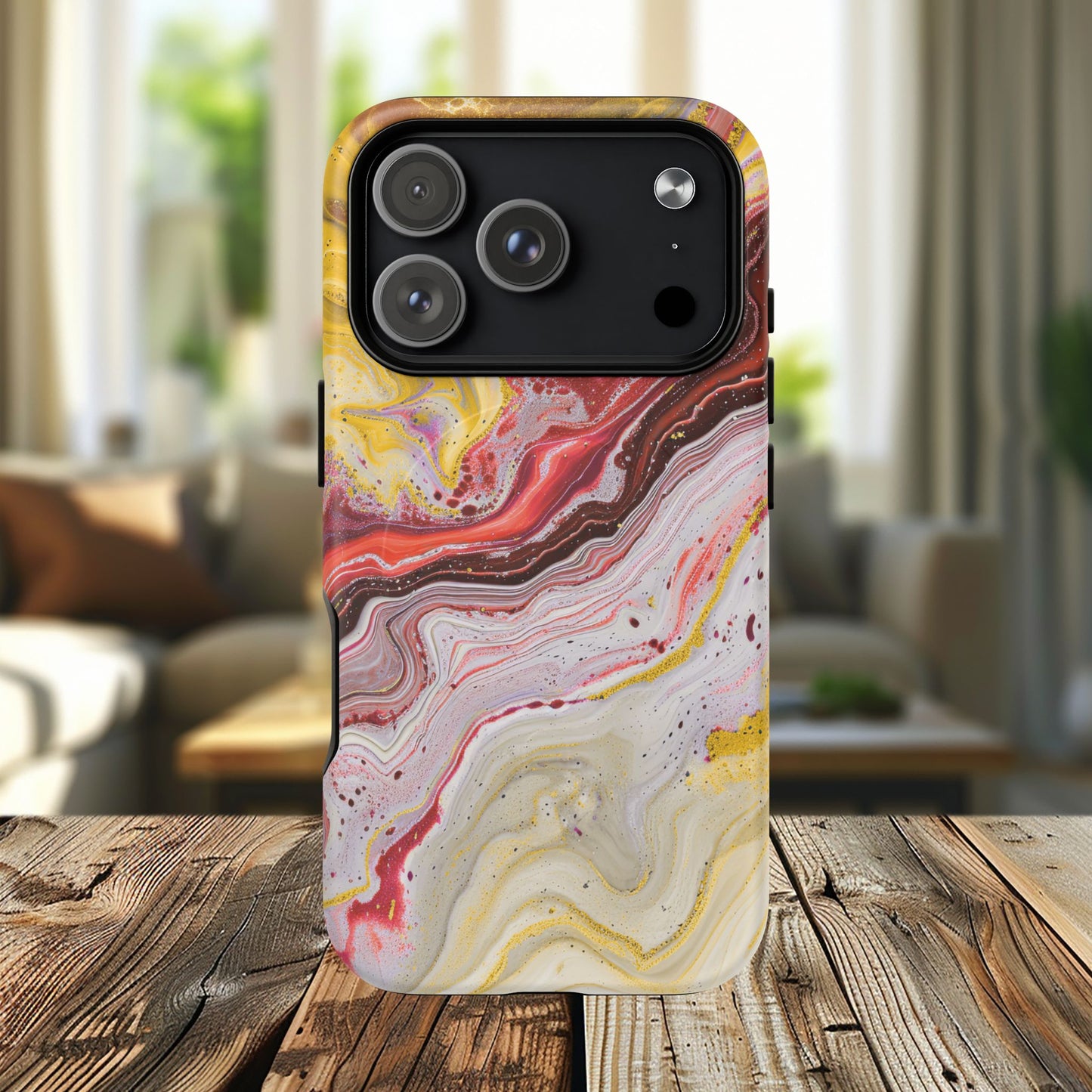 Colorful Red Marble iPhone Case, Tough Magnetic Cases, Stylish iPhone Protection, Unique Gift for iPhone Lovers, iPhone Accessories