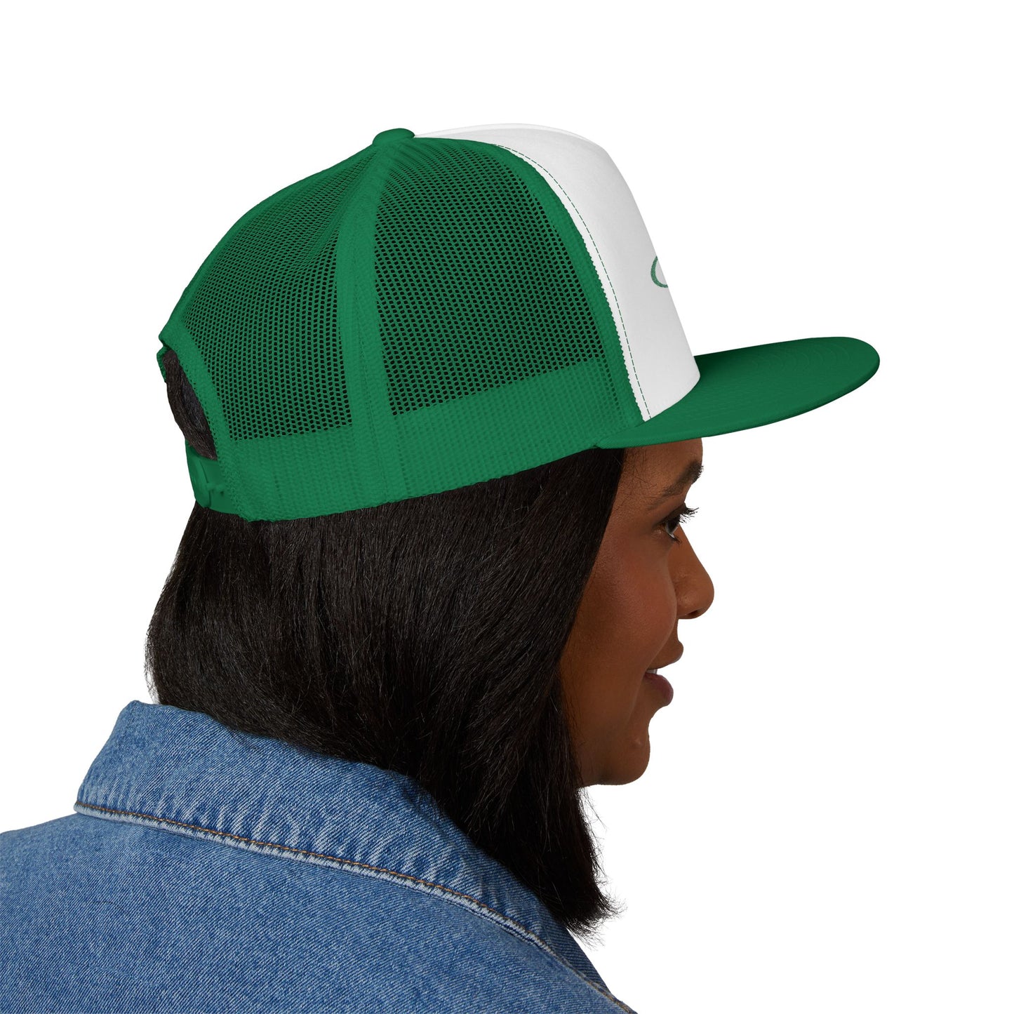 Green 'ELOHIM, GENESIS 1:1'  Embroidered 5 Panel Trucker Cap | Casual Style Hat, Adjustable, Unisex, Perfect Gift for Outdoors, Festivals, Daily Wear
