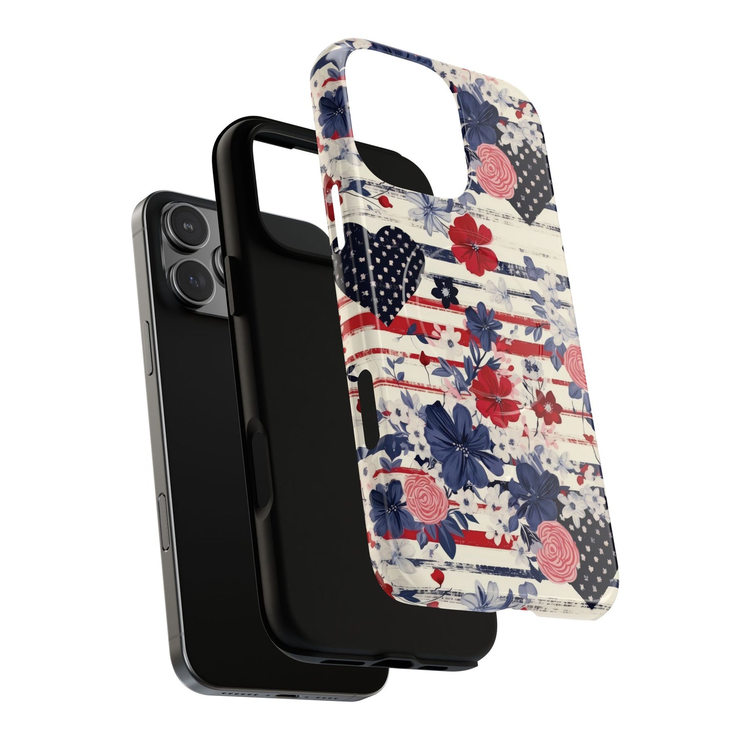 Patriotic Floral Phone Case, Tough Magnetic Cases, American Flag Design, Gift for Her, Independence Day Accessories