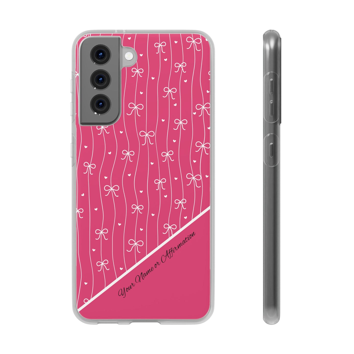 Personalized Pink Bow Coquette Slim Flexi iPhone and Samsung Cases — Custom Name or Affirmation
