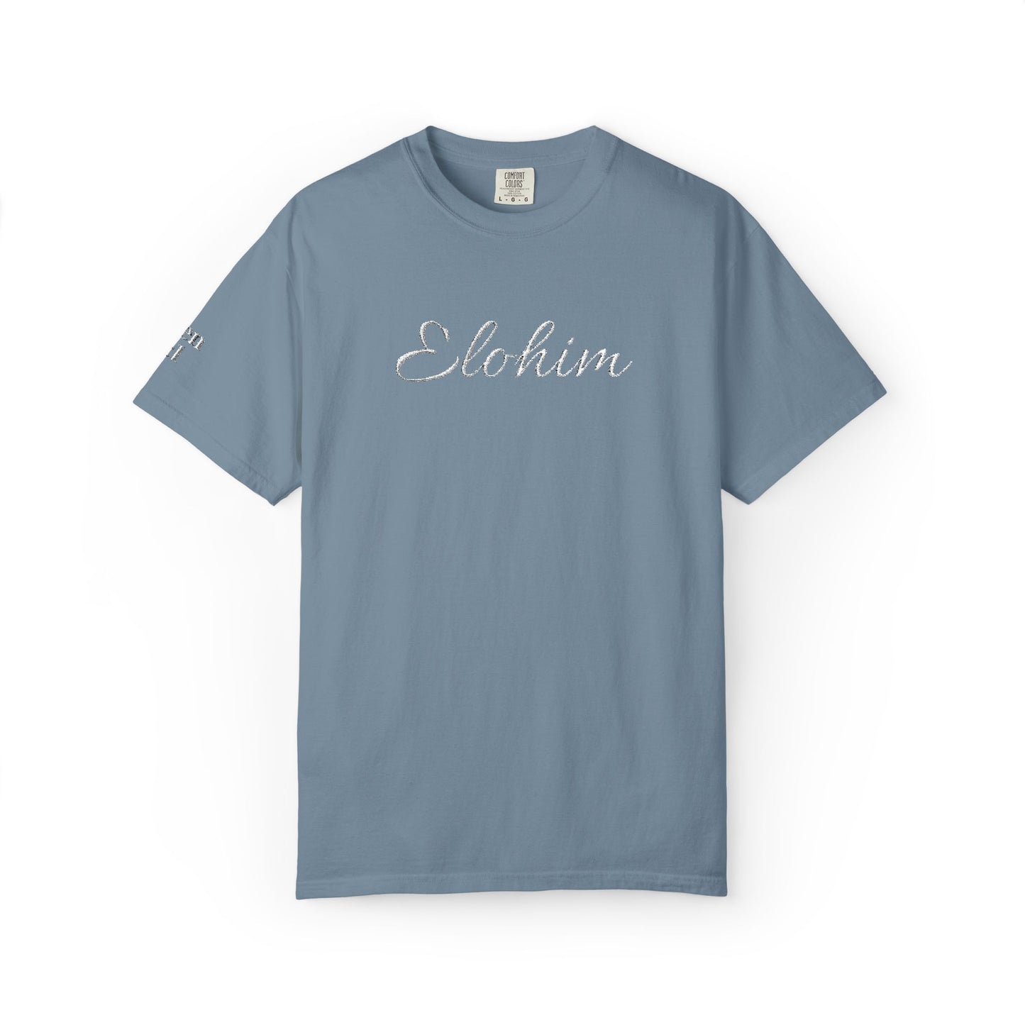 Embroidery 'ELOHIM, GENESIS 1:1' - Faith-Based Unisex Garment-Dyed Comfort Colors T-shirt, Faith Gift Tee, Religious Tee, Embroidery Tee.