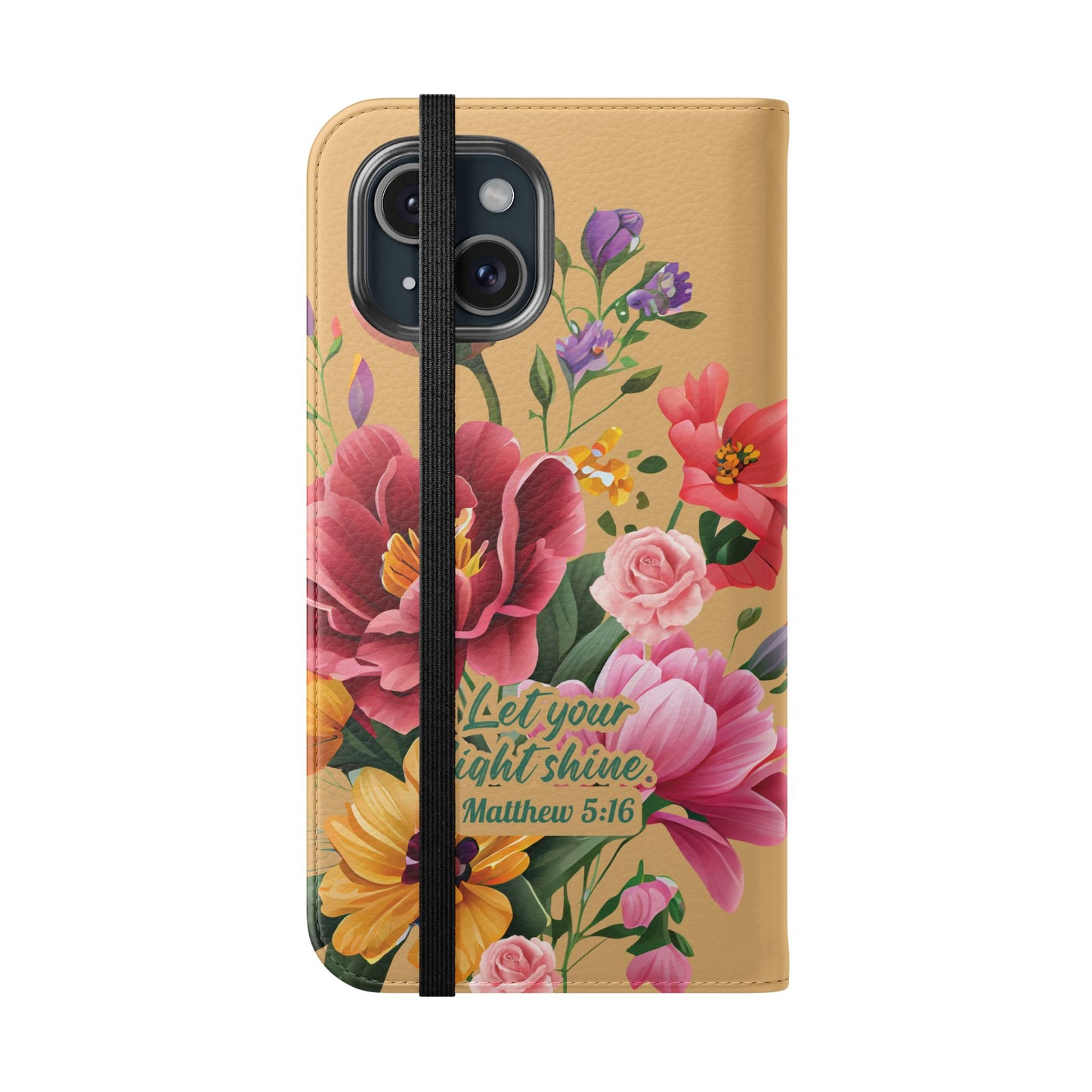 Floral Scripture Flip Case — "Let Your Light Shine" Wallet Phone Cover (Matthew 5:16)