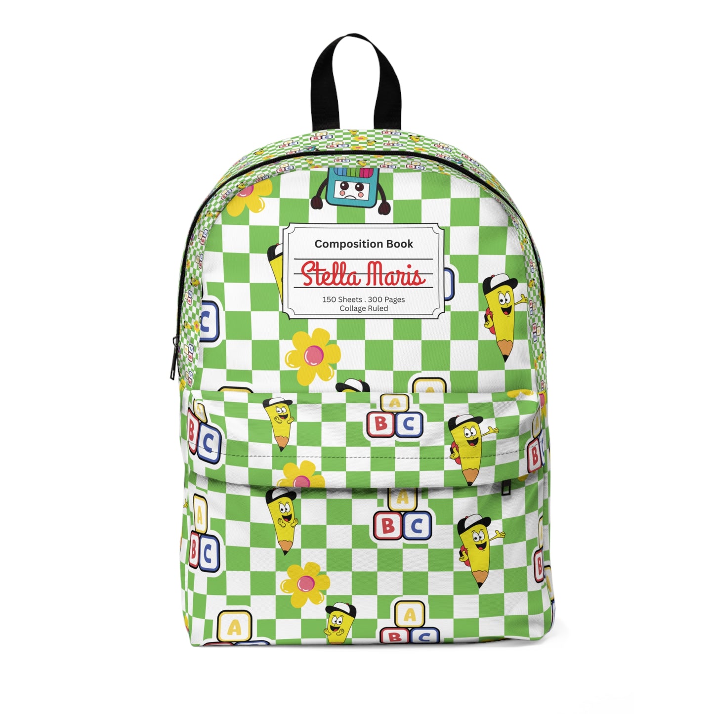 Personalized Green SchoolYard Chic Composition Book Inspired Colorful Kids' Backpack, School Bag, Fun Pattern Backpack, Cute Child's Rucksack, Composition Backpack, Unique School Supplies