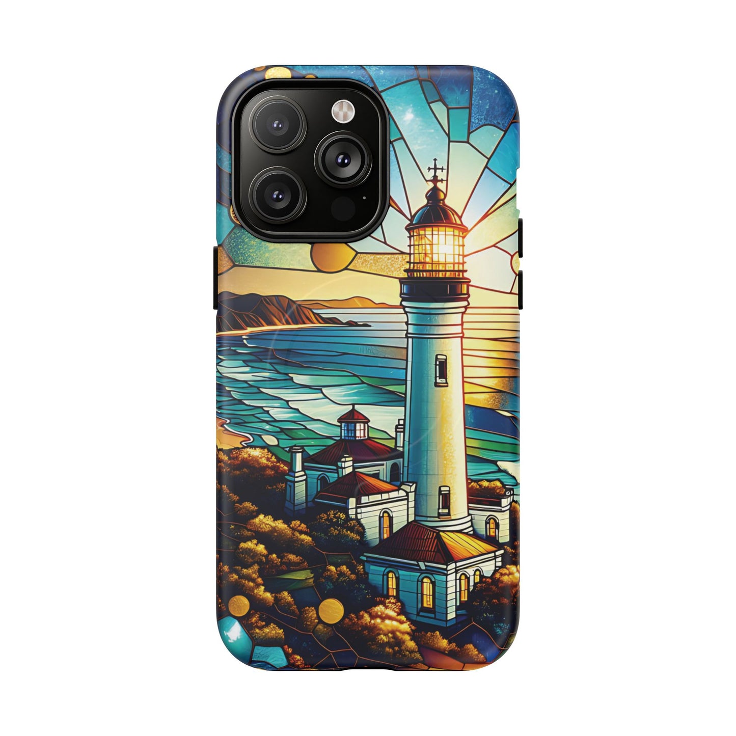 Stained Glass Lighthouse Phone Case - Tough Magnetic Cases, Unique Gifts for Nature Lovers, Beach Vibes, Travel Accessories, Coastal Decor