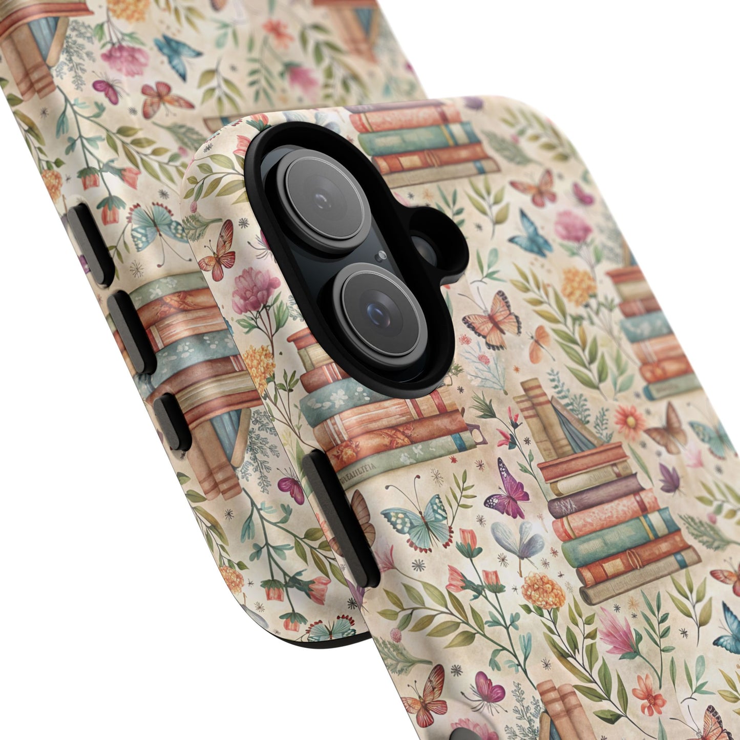Colorful Bookworm Tough Magnetic iPhone Case,  Floral Butterfly Print, Gift for Readers, Tough IPhone Protective Cover, Bookish iPhone Case.