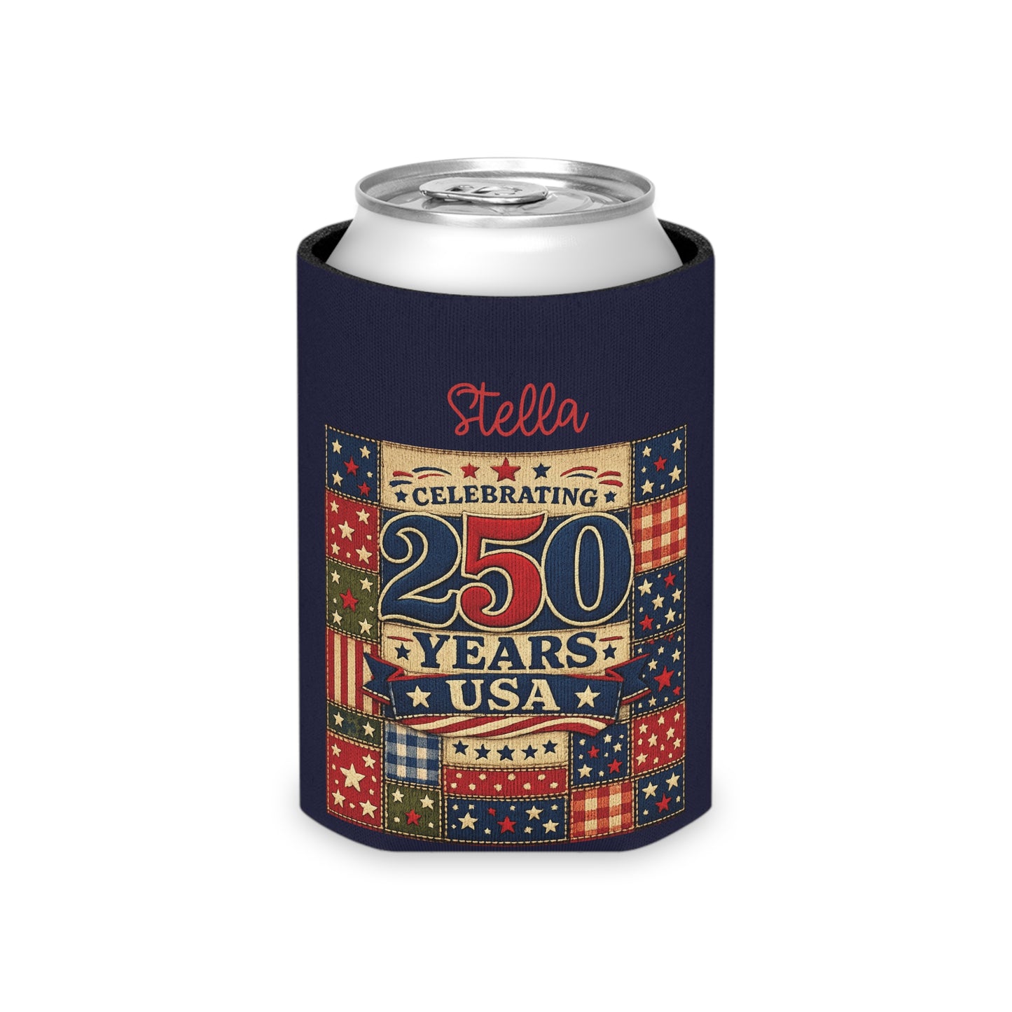 250 Years USA Can Cooler — Personalized Fourth of July Patriotic Beverage Holder