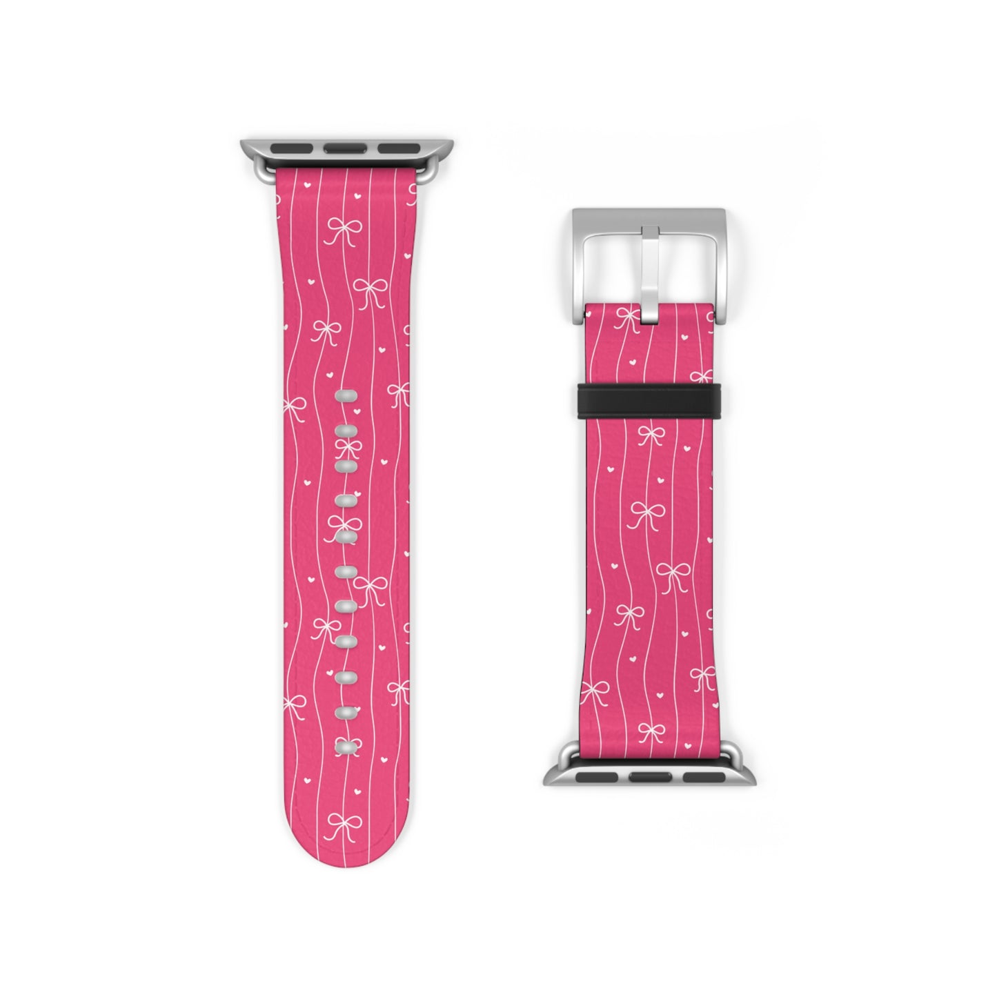 Pink Bow Coquette Watch Band ONLY — Cute Ribbon-Stripes Apple Watch Strap