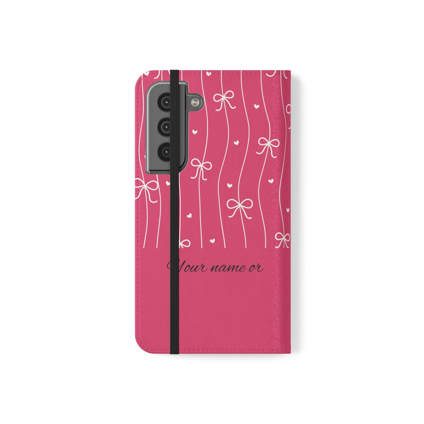Personalized Pink Bow Coquette Flip iPhone and Samsumg Case — Custom Name or Affirmation Wallet Cover