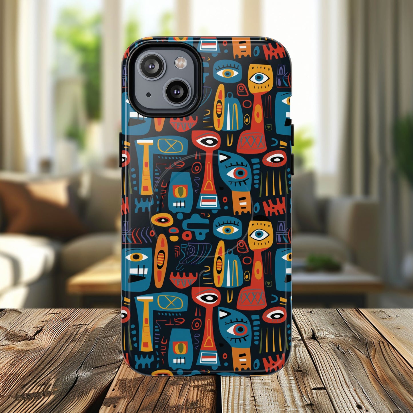 Urban Totem Vibe Tough iPhone Magnetic Case, Colorful Bohemian Art, Unique Gift for Him/Her, Holiday Accessory, iPhone Protection, MagSafe iPhone Case.