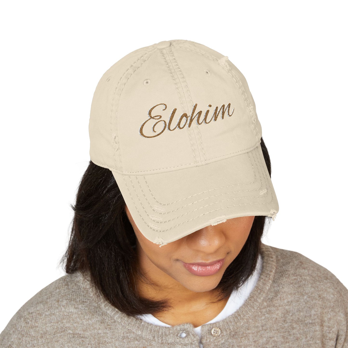 'ELOHIM, GENESIS 1:1'  Distressed Dad Hat with Embroidered, Casual Cap for Fathers, Gifts for Dads, Religious Hat, Vintage Style