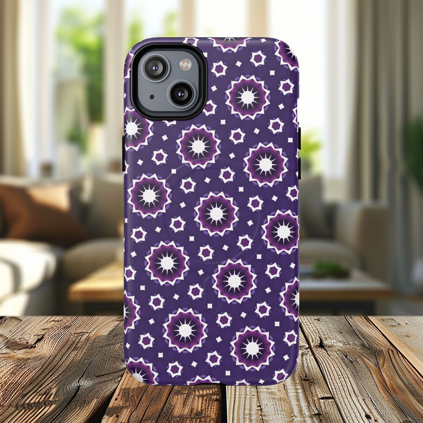 Violet Nova Bloom Stylish Tough Magnetic iPhone Case, Purple Floral iPhone Cover, Durable Cell iPhone Protector, Gift for Her, Mother's Gift