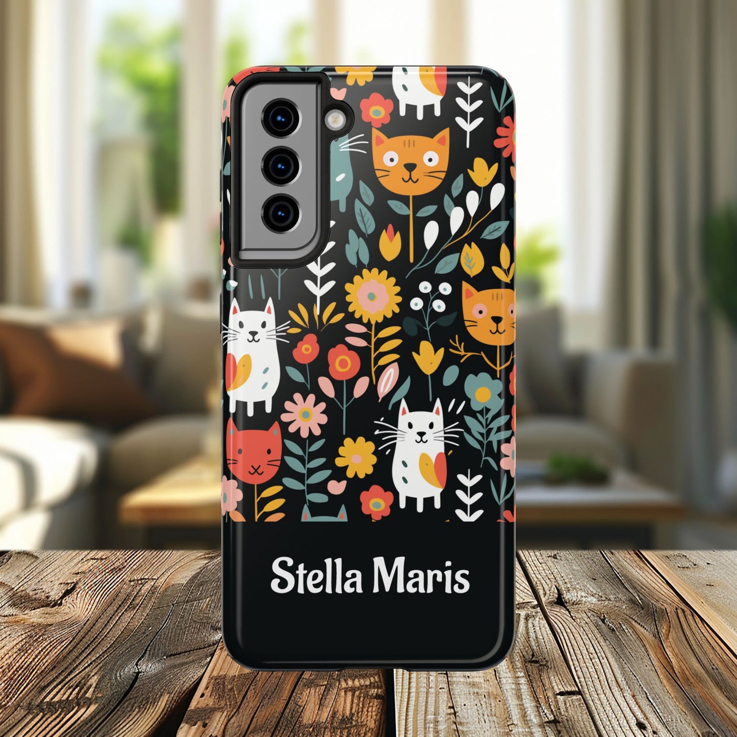 Personalized Whimsical Feline Garden Tough Phone Case — Custom Name iPhone & Samsung