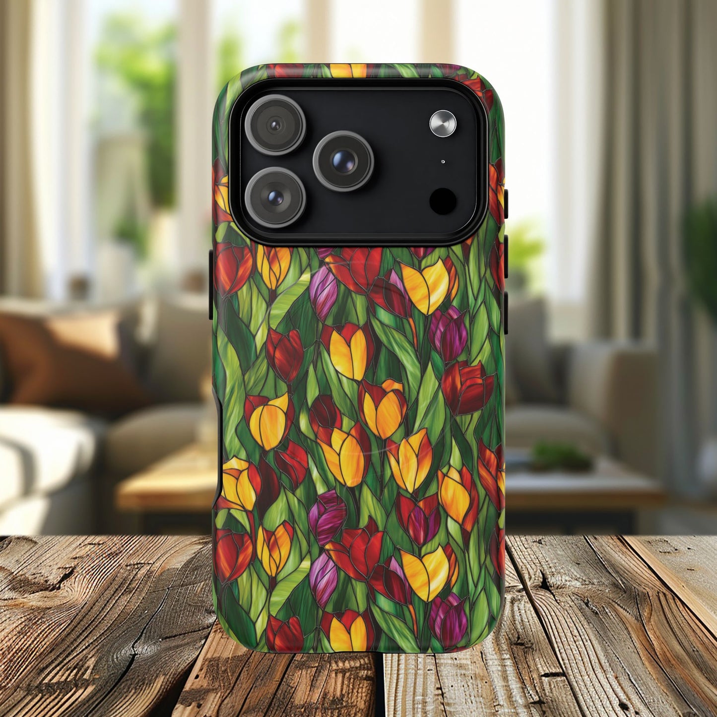 Floral Luminous Whirl Tough Magnetic iPhone Case, Stylish Protection for Everyday Life, Gift for Flower Lovers, Unique iPhone Accessory, Stained Glass iPhone Protection.