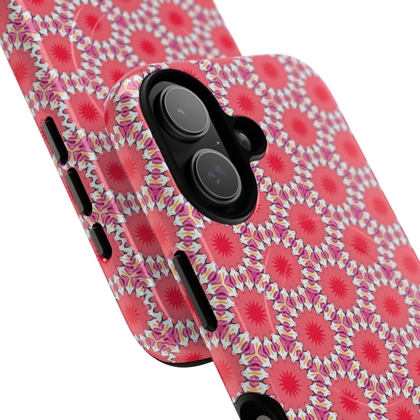 Roseburst Mosaic Vibrant Flower Pattern iPhone Case, Stylish iPhone Cover, Tough Magnetic Case, Floral Gift, Trendy Accessory for Her