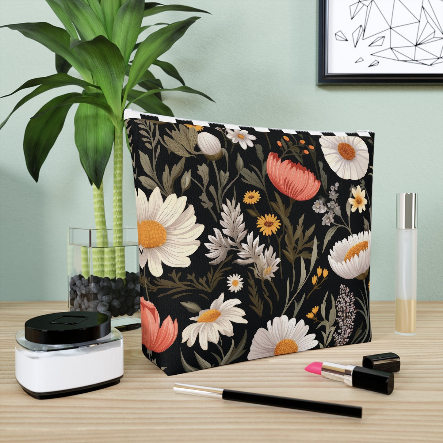 Blossom Elegance: Noir Garden Cotton Cosmetic Bag