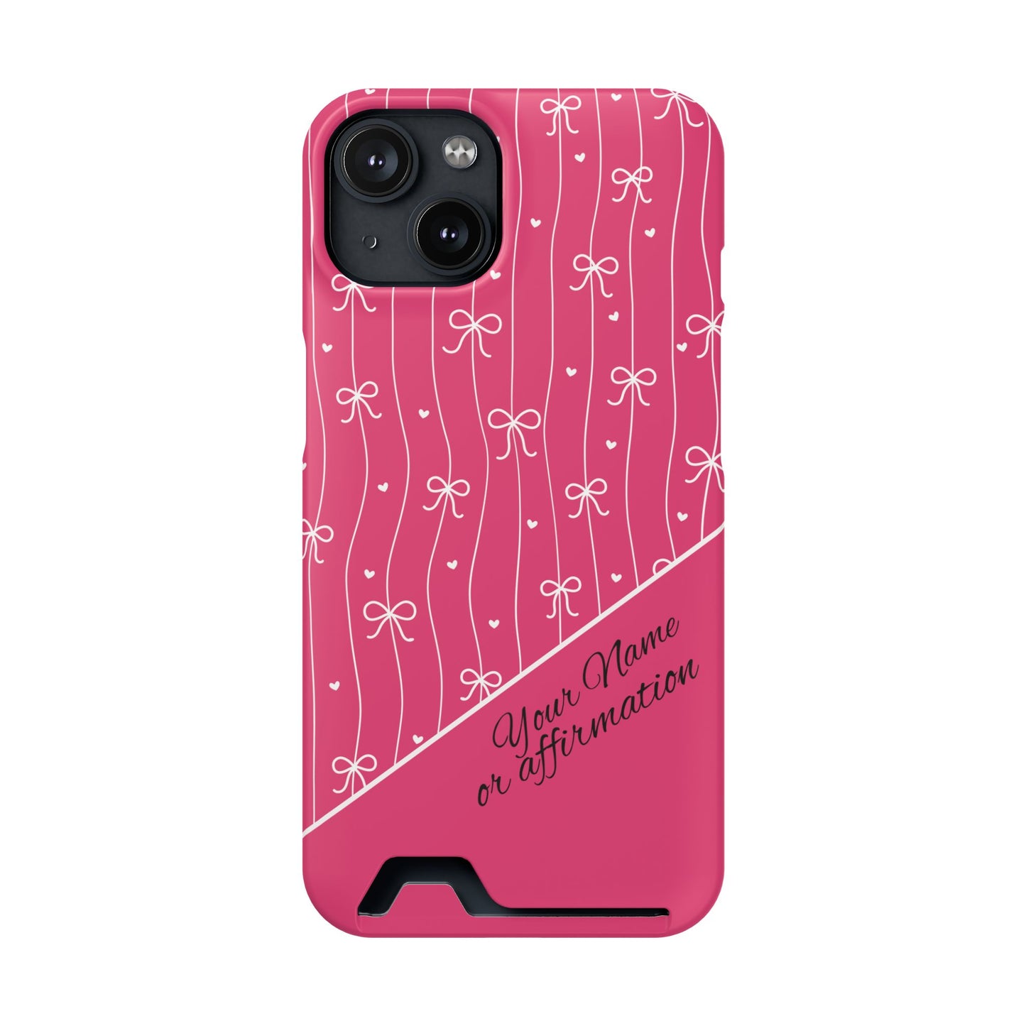 Personalized Pink Bow Coquette iPhone and Samsung Card Case — Custom Name or Affirmation