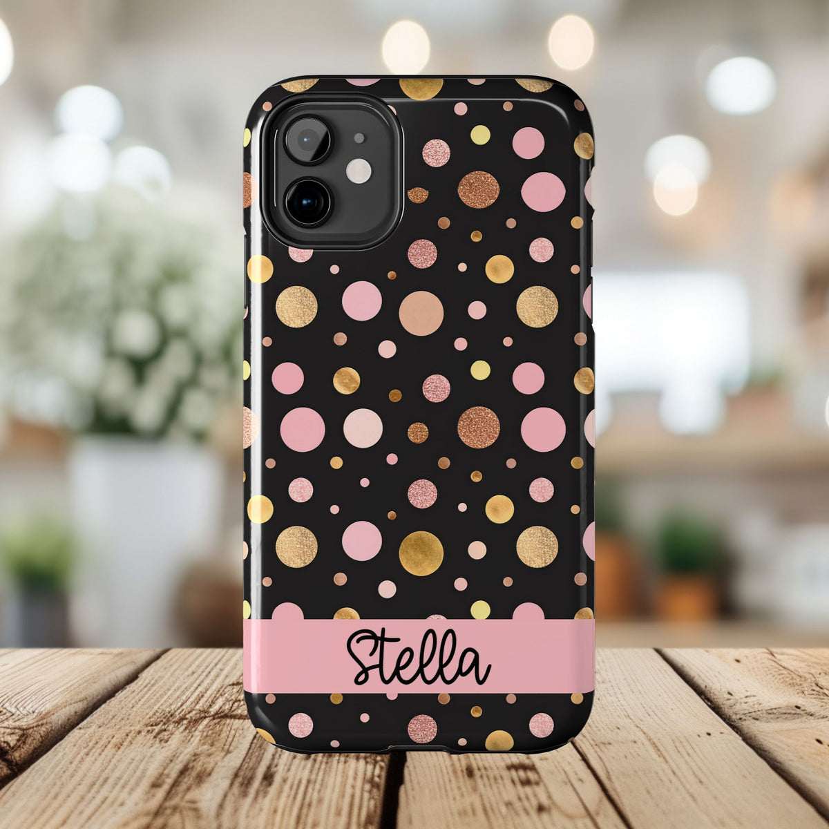 Personalized Gold & Pink Confetti Tough Phone Case — Glitter Dot Protective Phone Cover
