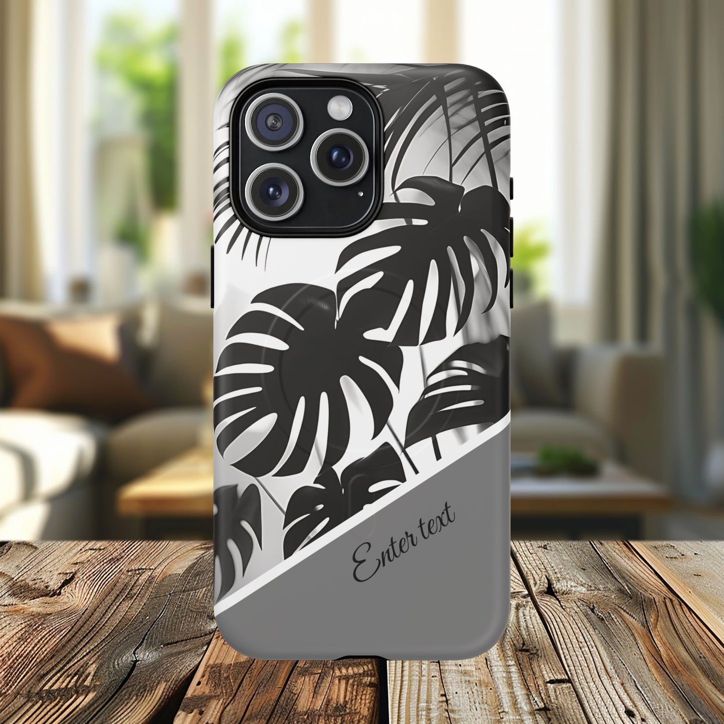 Personalized Monochrome Monstera Tropical Phone Case - Tough Magnetic MagSafe® Cases, Gifts for Nature Lovers, Stylish Phone Accessories, Gifts for Her.