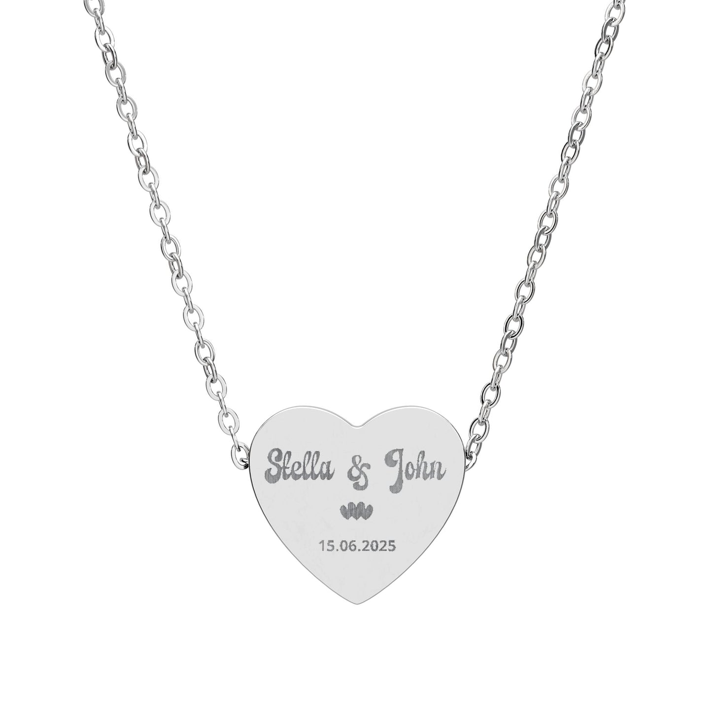 Engravable Heart Necklace — Personalized Name & Date Pendant