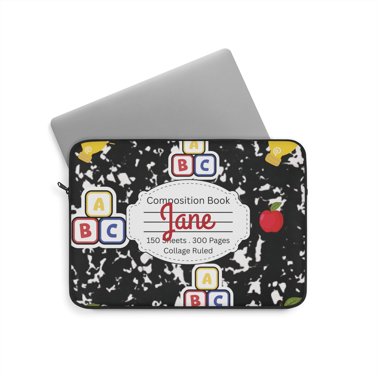 Personalized Black Composition Book Inspired Laptop Sleeve, Educational Gift for Teachers, Classroom Organization, Back to School, Unique Teacher Accessory