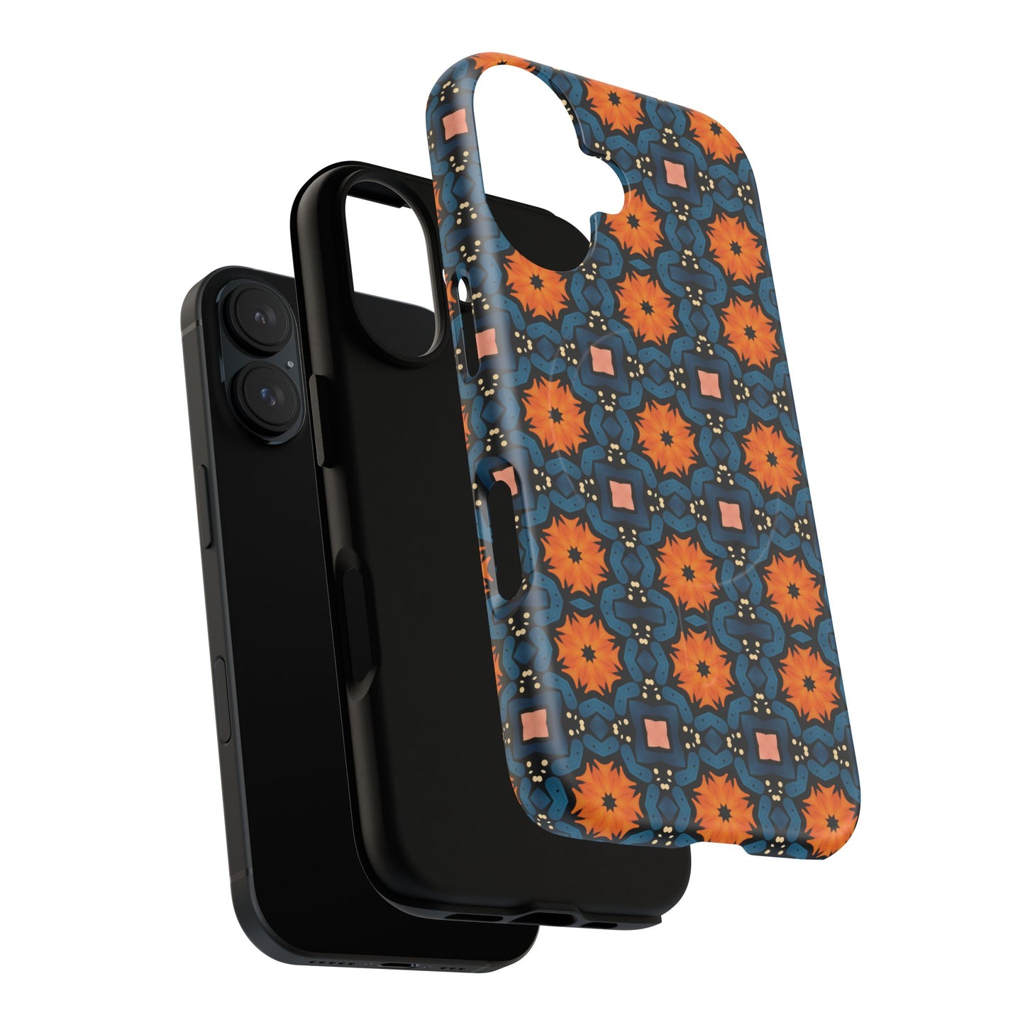 Saffron Tile Bloom Vibrant Floral Tough Magnetic iPhone Case, Durable iPhone Cover, Gift for Her, Floral Design, Unique iPhone Protection.
