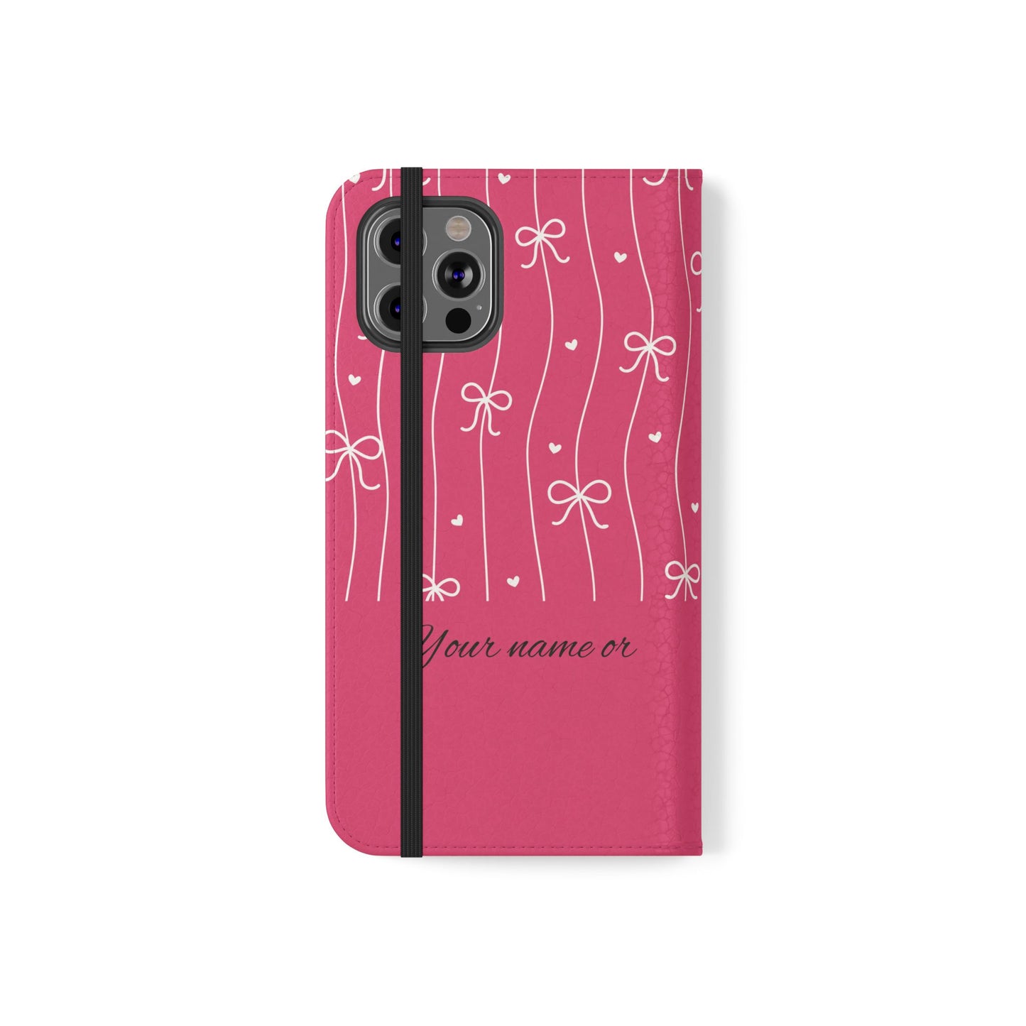 Personalized Pink Bow Coquette Flip iPhone and Samsumg Case — Custom Name or Affirmation Wallet Cover