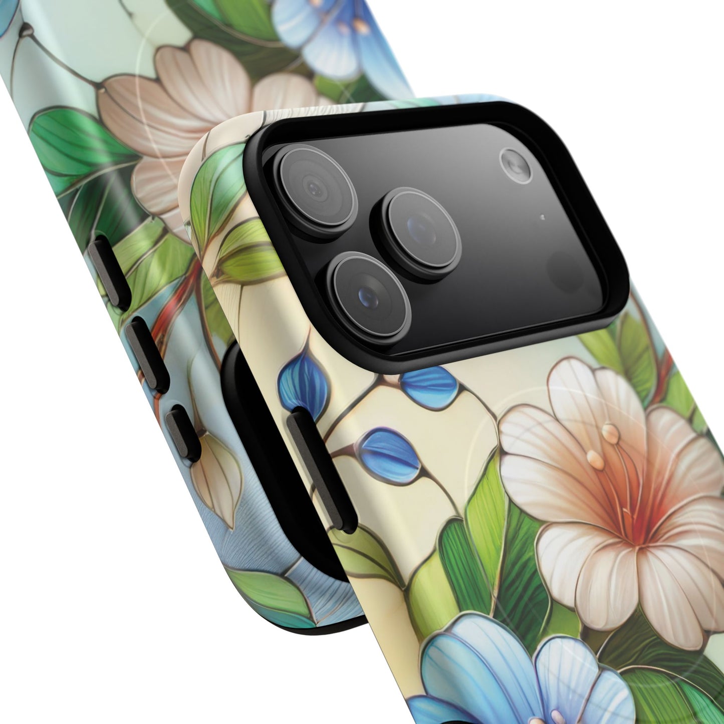 Rose Petal Mosaic Tough iPhone Magnetic Case, Durable Protection, Stylish iPhone Design, Gift for Her, Nature Lover, Unique Stained Glass  Accessory