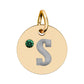 Engraved Birthstone Circle Charm — Personalized Initial Pendant.