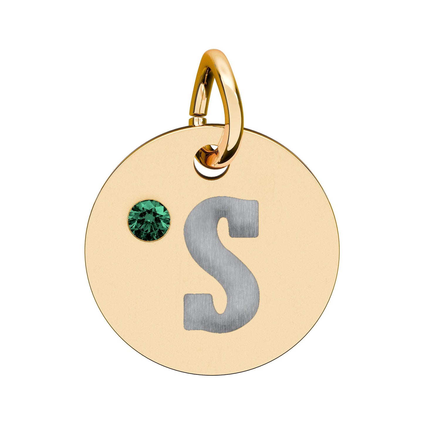 Engraved Birthstone Circle Charm — Personalized Initial Pendant.