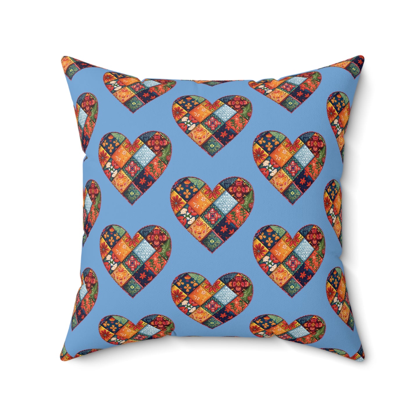 Light Blue Patchwork Heart Spun Polyester Square Pillow