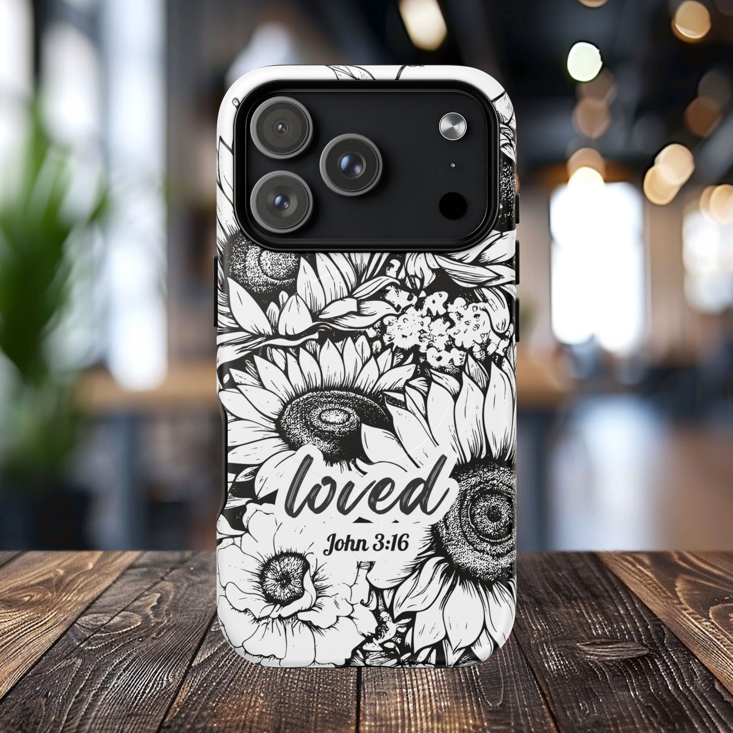 Loved John 3:16, Inspirational Gift, Tough iPhone Magnetic Case Scripture, Sunflower Bible Verse, MagSafe® iPhone® Tough Case, iPhone 14, iPhone 15, iPhone 16, Pro, Pro Max, Plus
