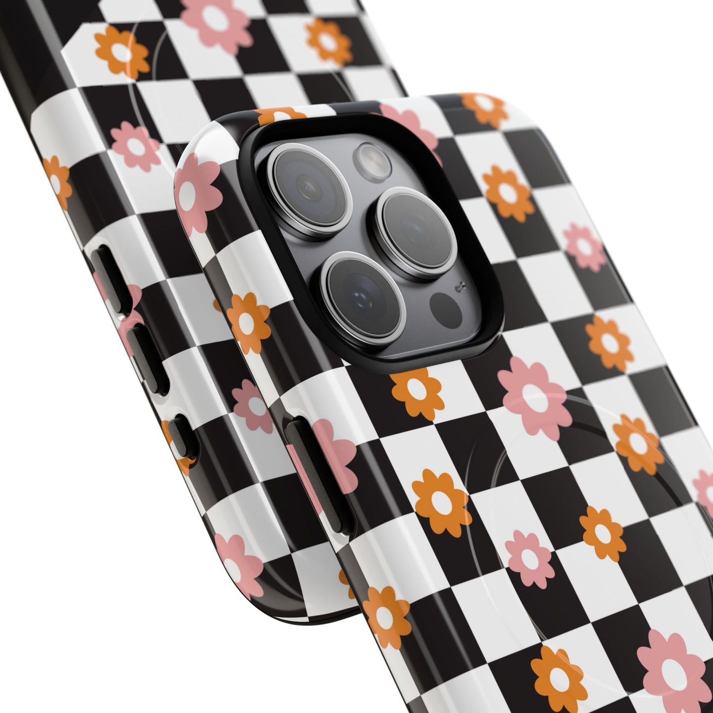 Groovy Checkered Bloom iPhone Case, Tough Magnetic Cases for Women, Stylish iPhone Cover, Trendy Floral Print, Gift for Her, Everyday Accessories