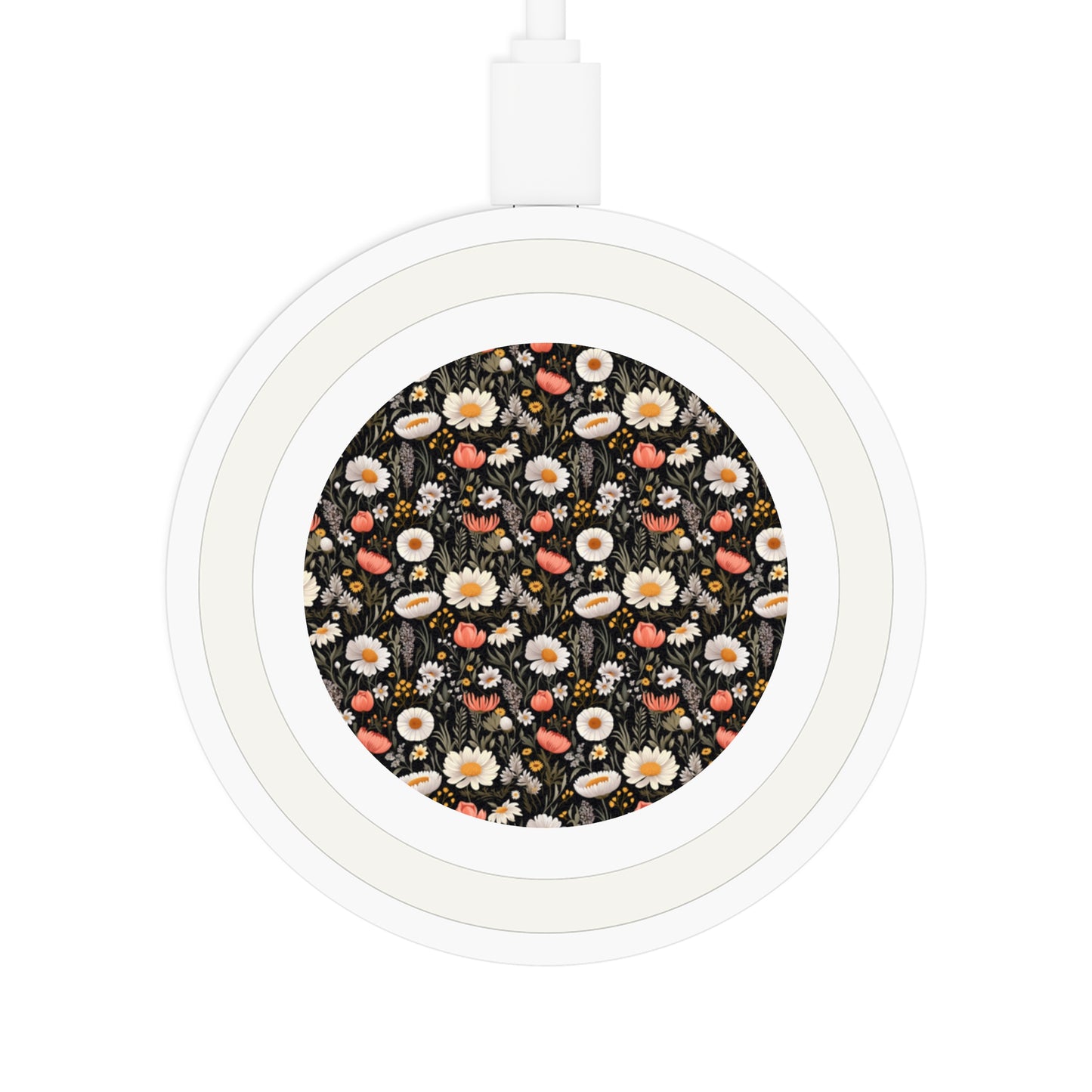 Blossom Elegance: Noir Garden Floral Wireless Charging Pad - Stylish & Eco-Friendly Phone Charger