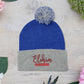 Red Pom-Pom Knit Cap with 'ELOHIM, GENESIS 1:1'  Embroidery Beanie - Stylish Winter Accessory for All Ages, Perfect Gift for Birthdays, Holidays, and Outdoor Activities