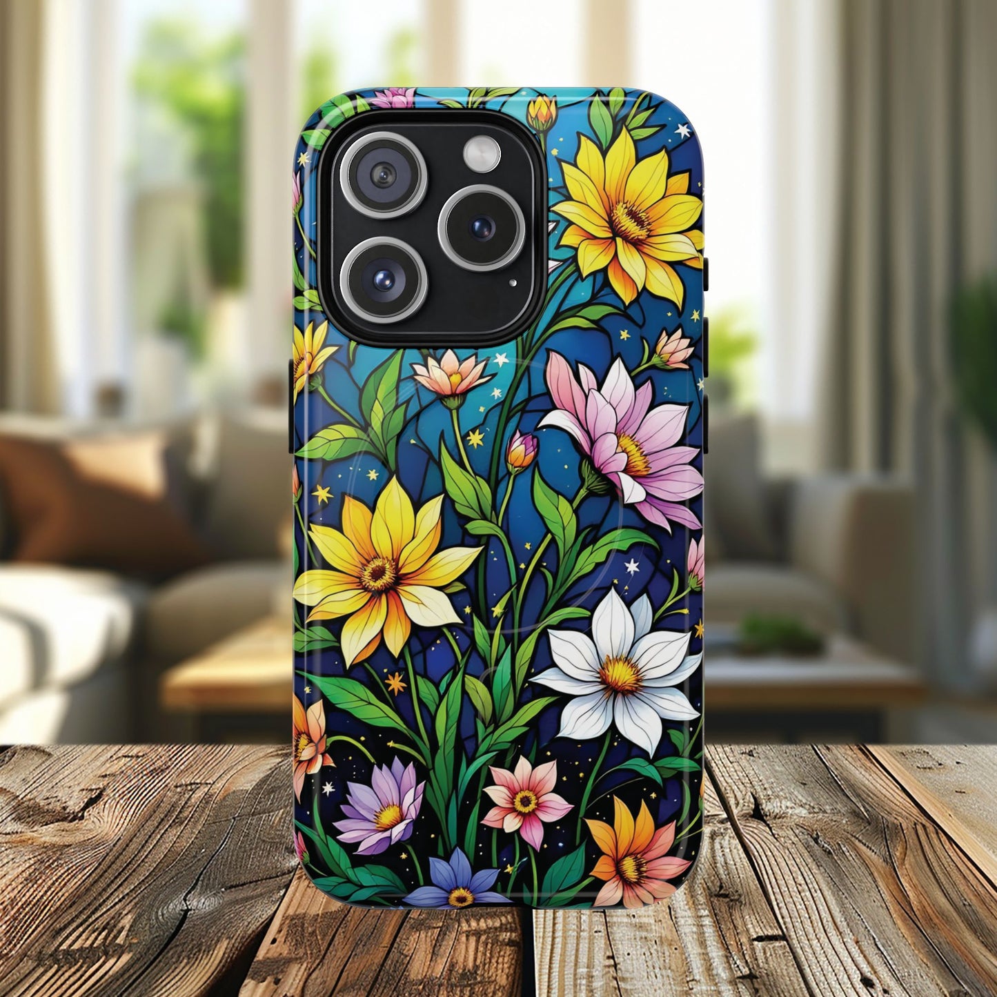 Flower Garden Stained Glass Phone Case, Tough Magnetic Cases, Floral Phone Cover, Durable Phone Accessories, Spring Gift, Birthday Present