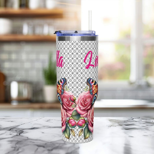 40oz Floral Butterfly Tumbler — Personalized "Name and Affirmation" Vacuum Insulated Cup