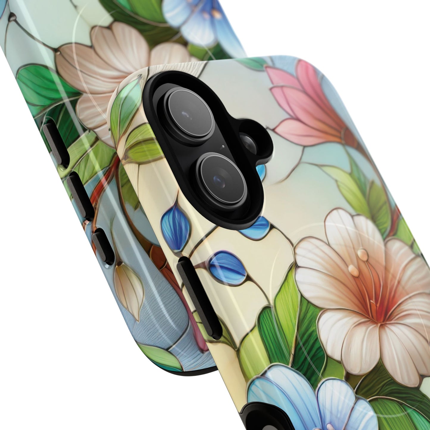 Rose Petal Mosaic Tough iPhone Magnetic Case, Durable Protection, Stylish iPhone Design, Gift for Her, Nature Lover, Unique Stained Glass  Accessory