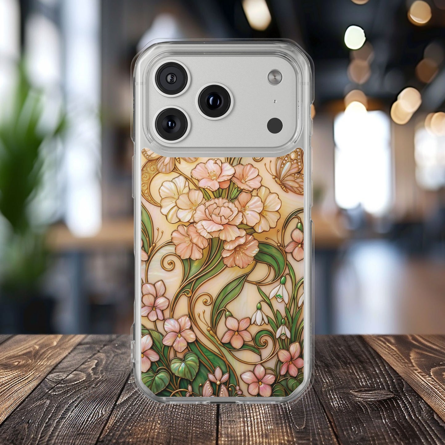 Floral Vintage Art Stained Glass Effect Nouveau Clear Magnetic Impact Case